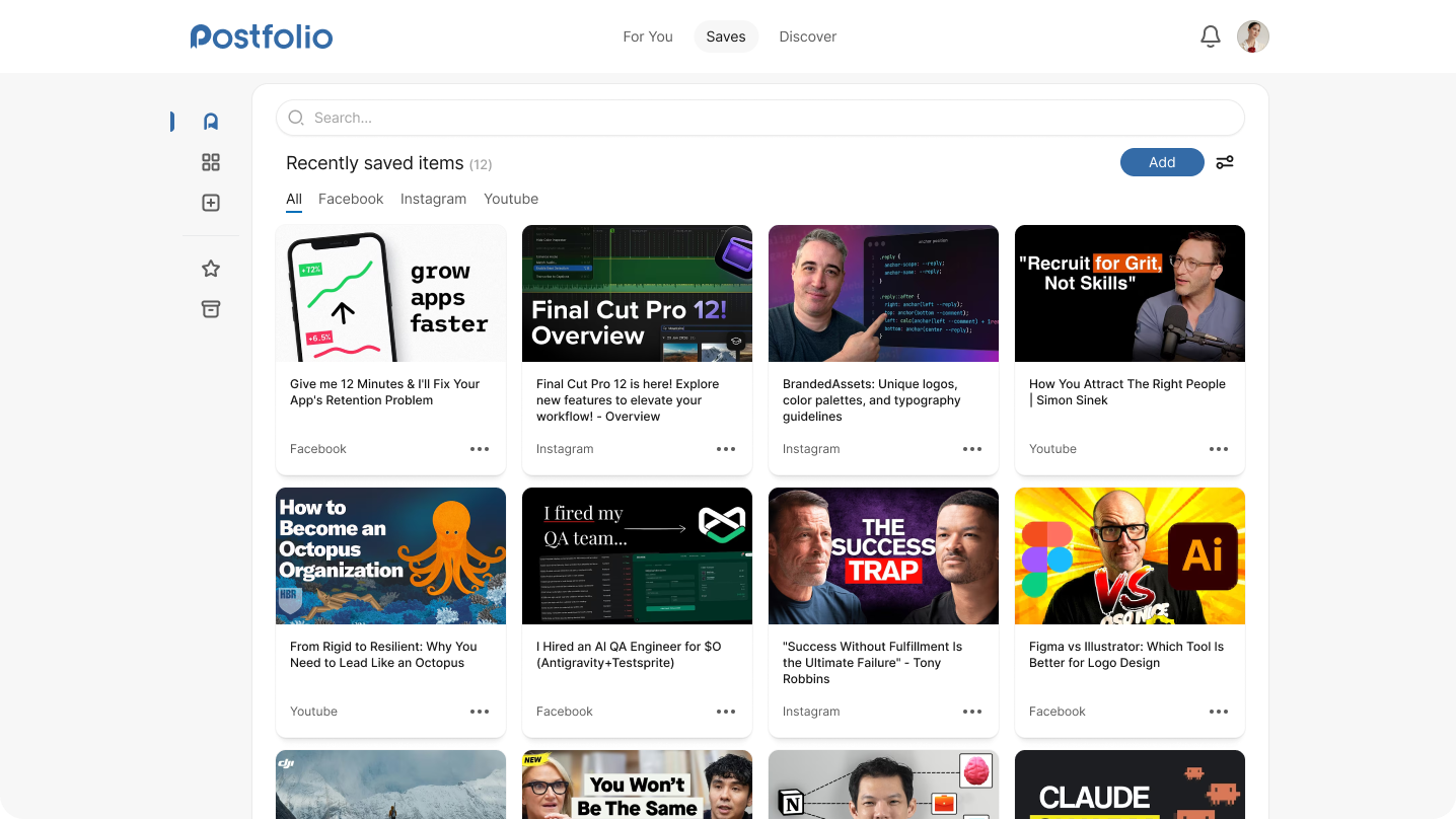 Postfolio — saves library view